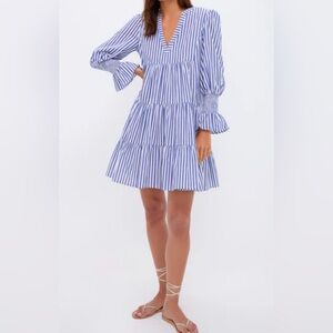 POMANDER PLACE Blue and White Stripe Cotton Poplin Kenzo Dress Sz Small